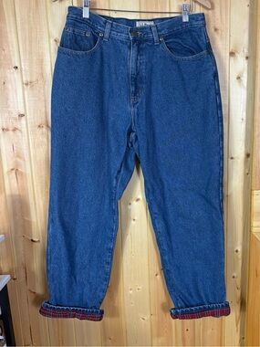 LL Bean Women's 14 PET Flannel Lined Cotton Denim Jeans Pants Relaxed Fit 0QT45